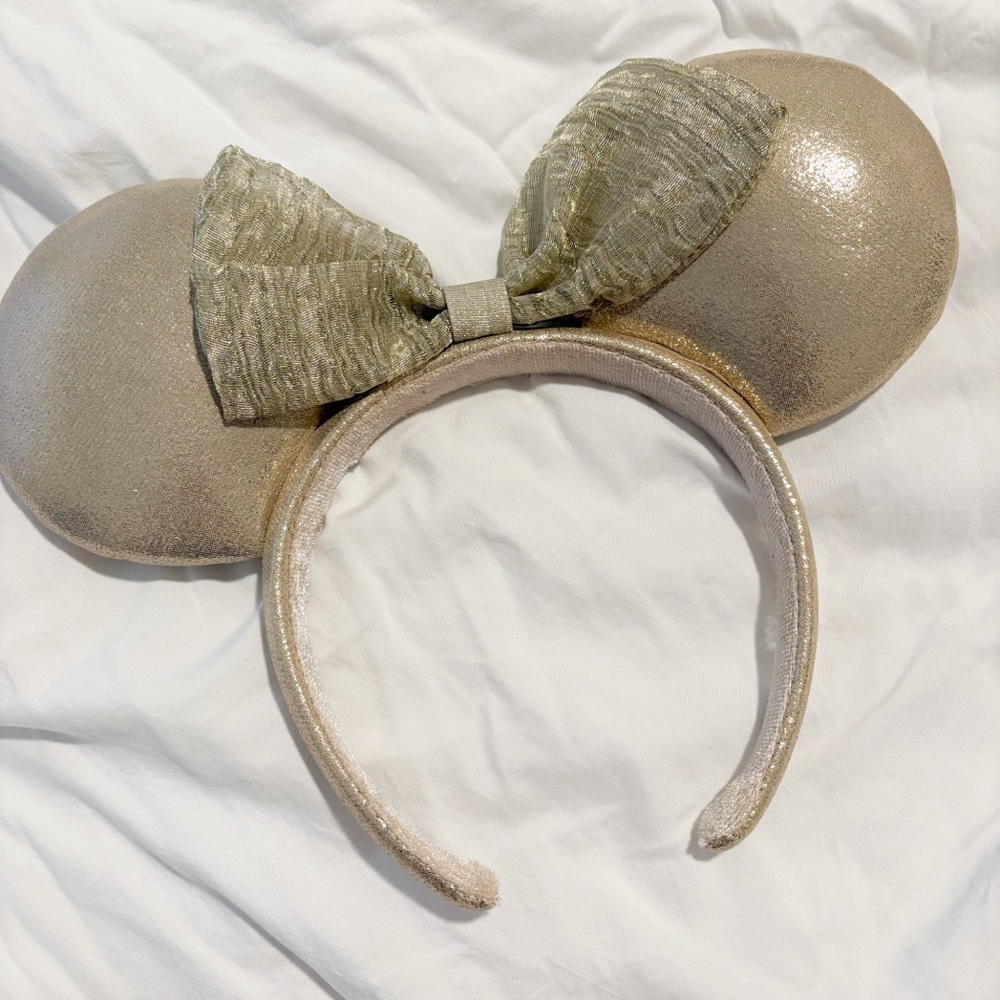 Light Gold Mickey Mouse Ears Headband with Bow